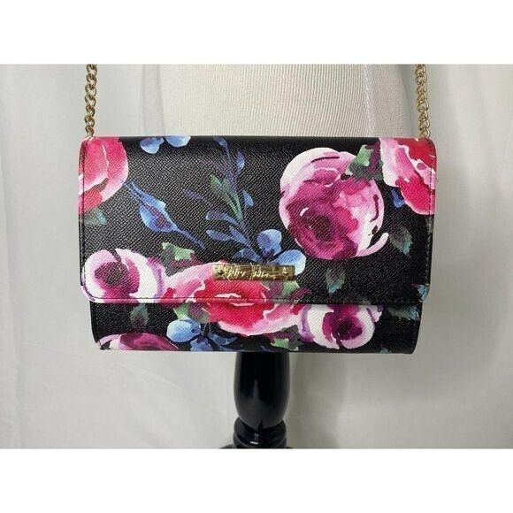 Betsey Johnson Xhosa Crossbody Purse Black and Pink Floral Pattern Mini Bag Size - Picture 4 of 11